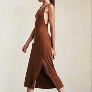 Reformation Diletta Brown Ribbed Midi Knit Dress